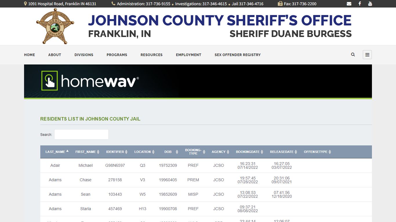 Inmate List – Johnson County Indiana Sheriff's Office